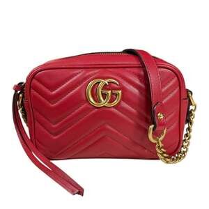 GUCCI Red Leather GG Marmont Shoulder Bag